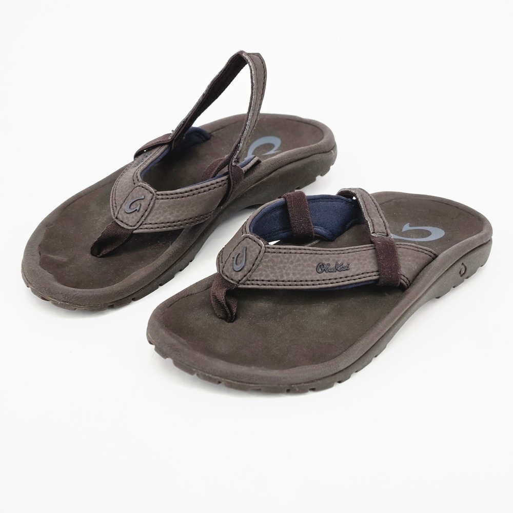 OluKai Ohana Boys Dark Java Brown Slingback Flip Flop Sandals Size 11/12 11 12